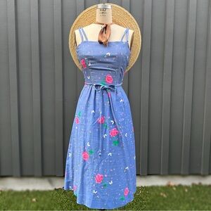Vintage Malia Honolulu Periwinkle Floral Strappy Sun Dress